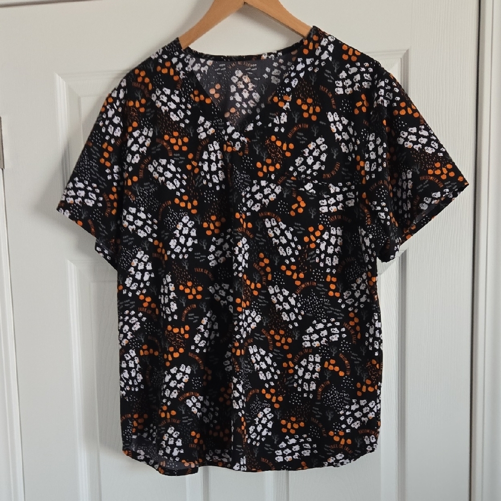 Black and Orange Women's Scrub Top